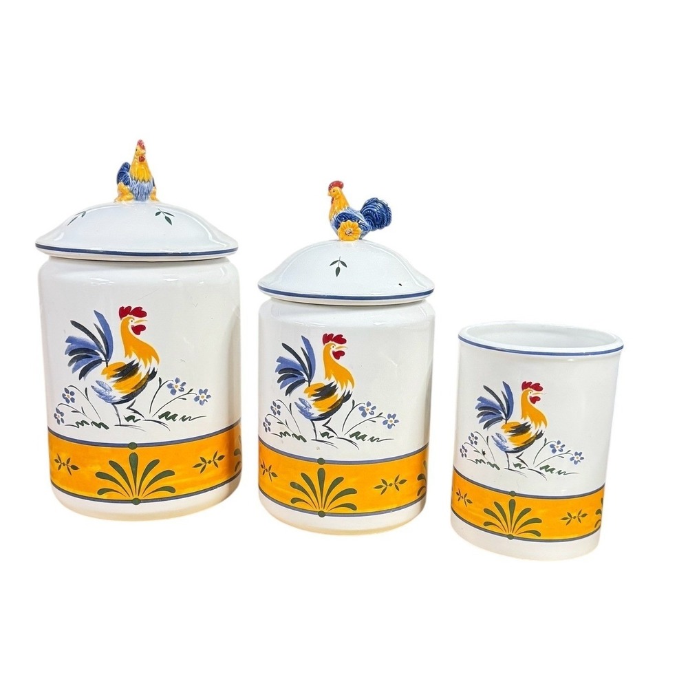Avon China Rooster Canister Set of 3 Vintage Farmhouse Kitchen Ceramic Jars